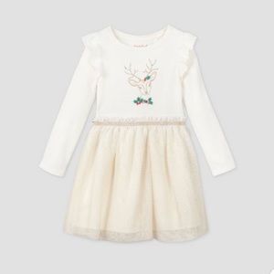NWT Cat & Jack Floral Deer Tulle Long Sleeve Dress